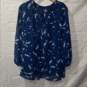 St. John's Bay Dark Blue Patterned Blouse